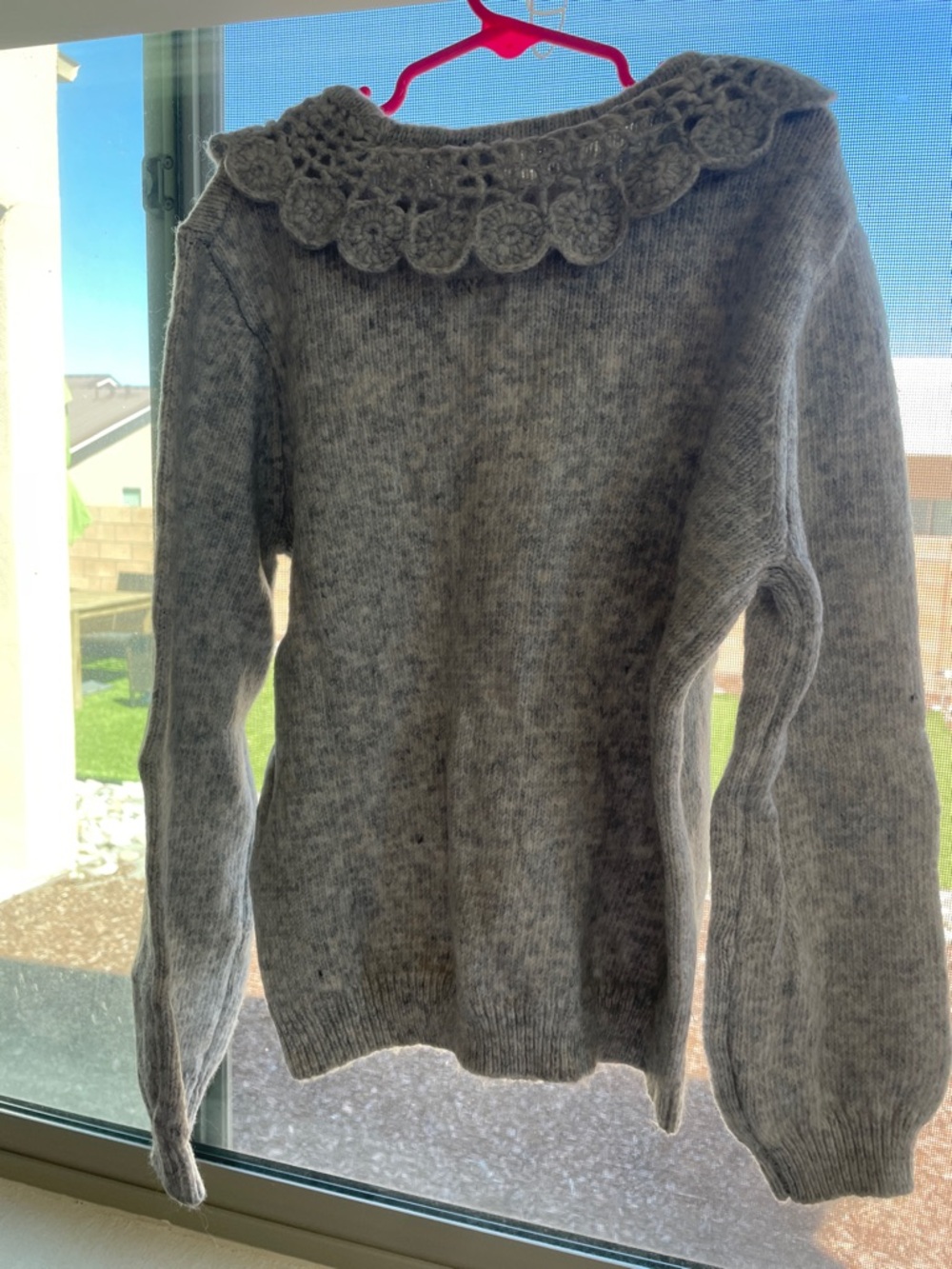 New Kaibi Gray Crochet-Collar Wool Blend Sweater little girl 10years